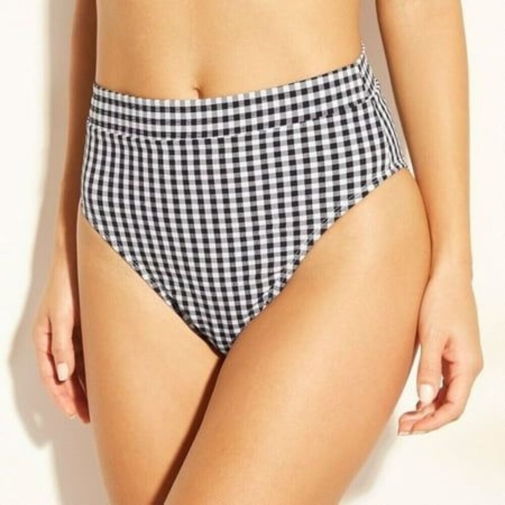 Black & White Gingham High-Waist Bikini Bottoms By Xhilaration Size 16W/18W